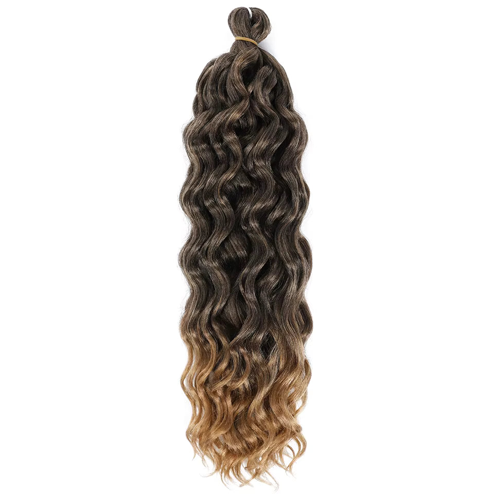24 inch Hawaii Water Wave Ocean Wave Braiding Hair Extensions - 90g showcased in a vibrant, wavy style for tropical beauty.