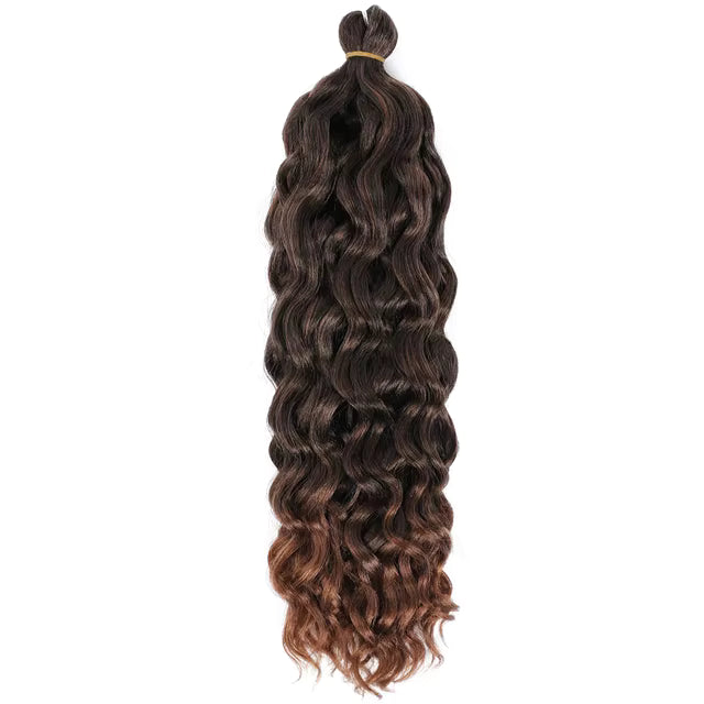 24 inch Hawaii Water Wave Ocean Wave Braiding Hair Extensions - 90g showcased in a vibrant, wavy style for tropical beauty.