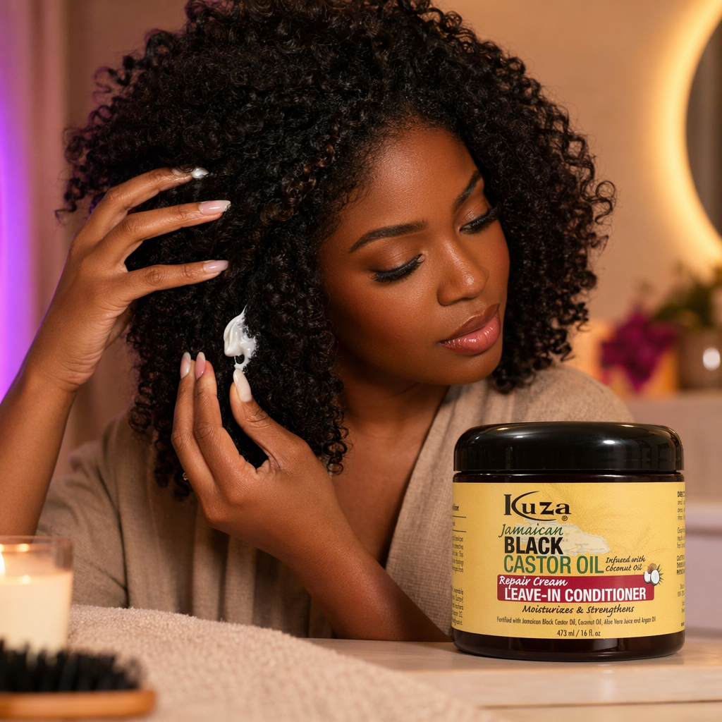 KUZA Jamaican Black Castor Oil Repair Cream Leave In Conditioner (16oz) - usage