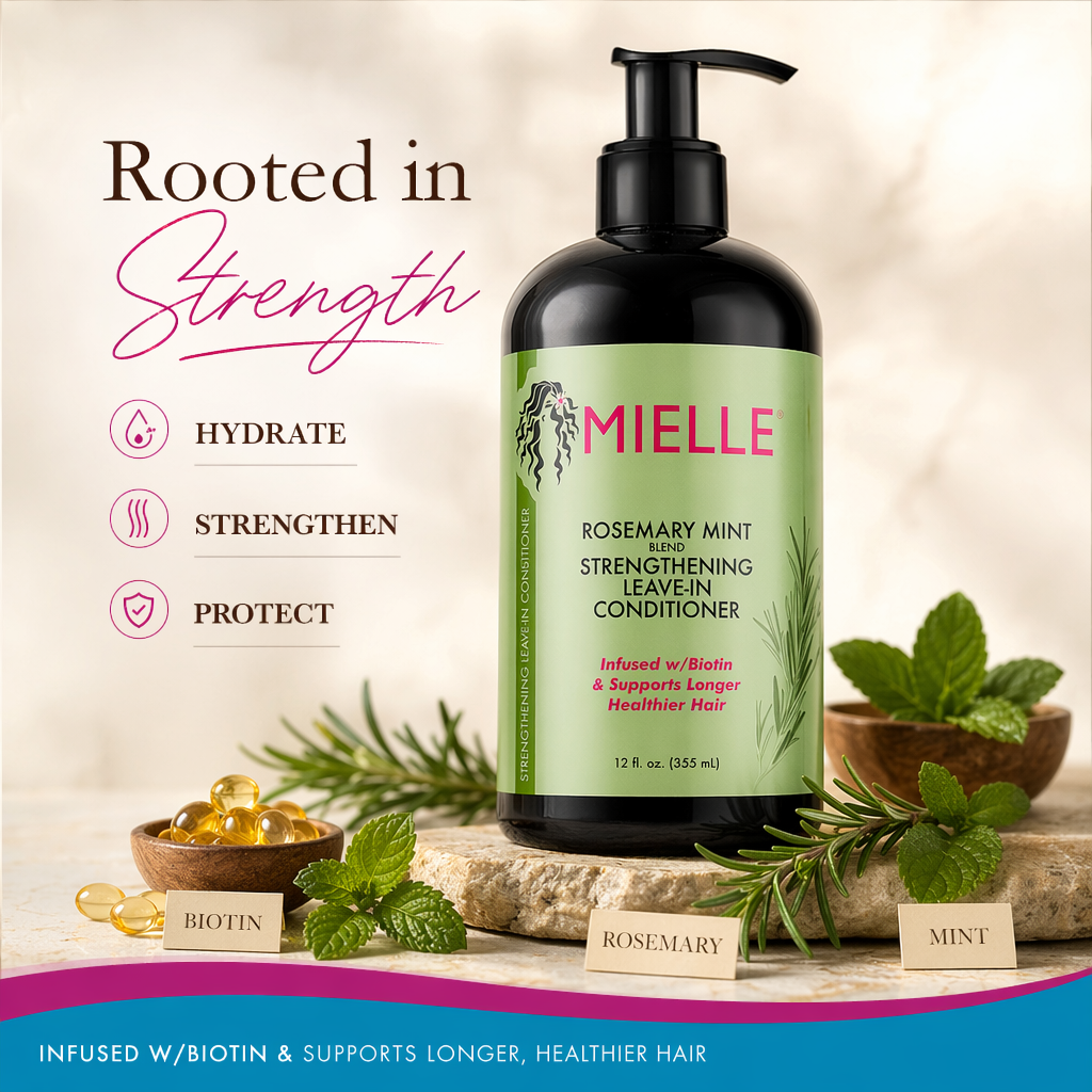 MIELLE Rosemary Mint Strengthening Leave In Conditioner (12oz) - benefit