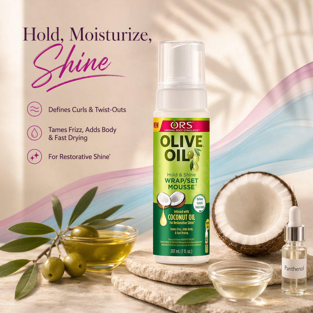 ORS Olive Oil Hold & Shine Wrap Set Mousse (7oz) - benefit