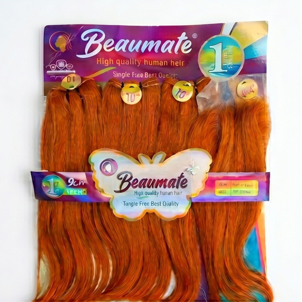 Beaumate 10" Straight blended human hair pack, Orange