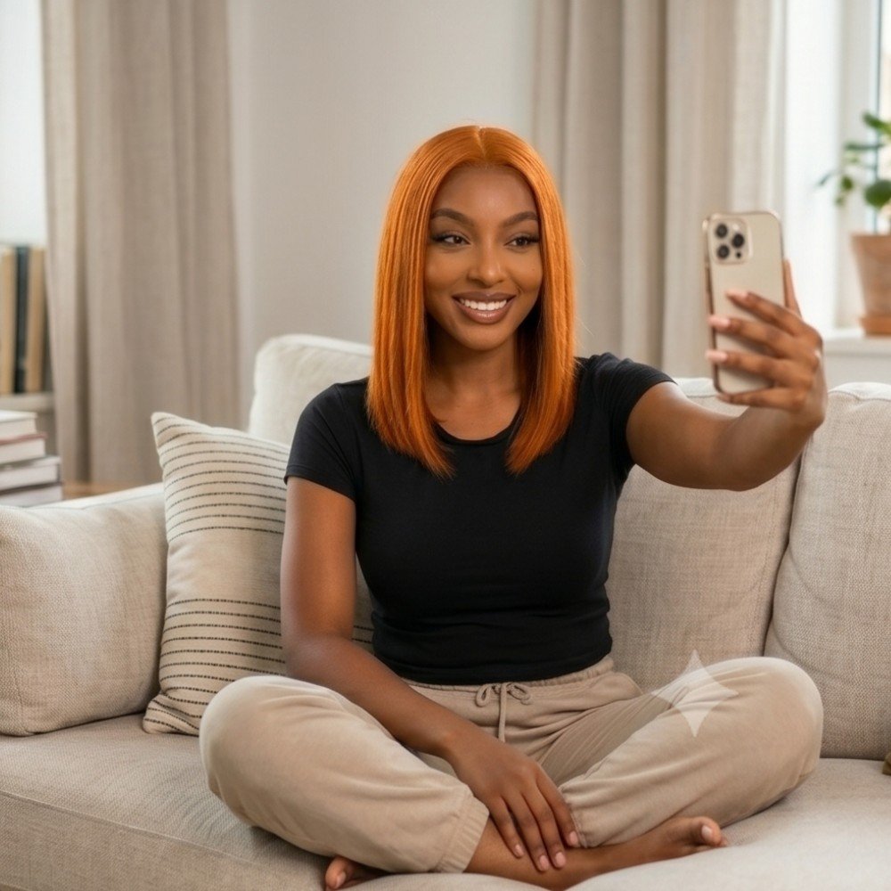 Beaumate 10" straight blended human hair in Orange, photo 3