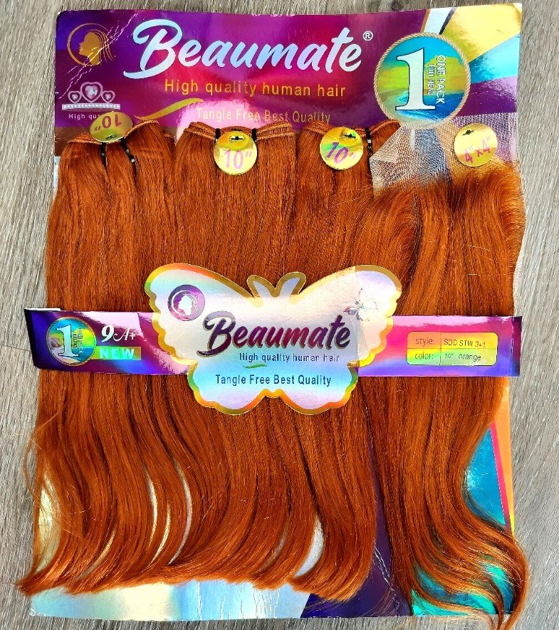 Beaumate 10" straight blended human hair in Orange, photo 5