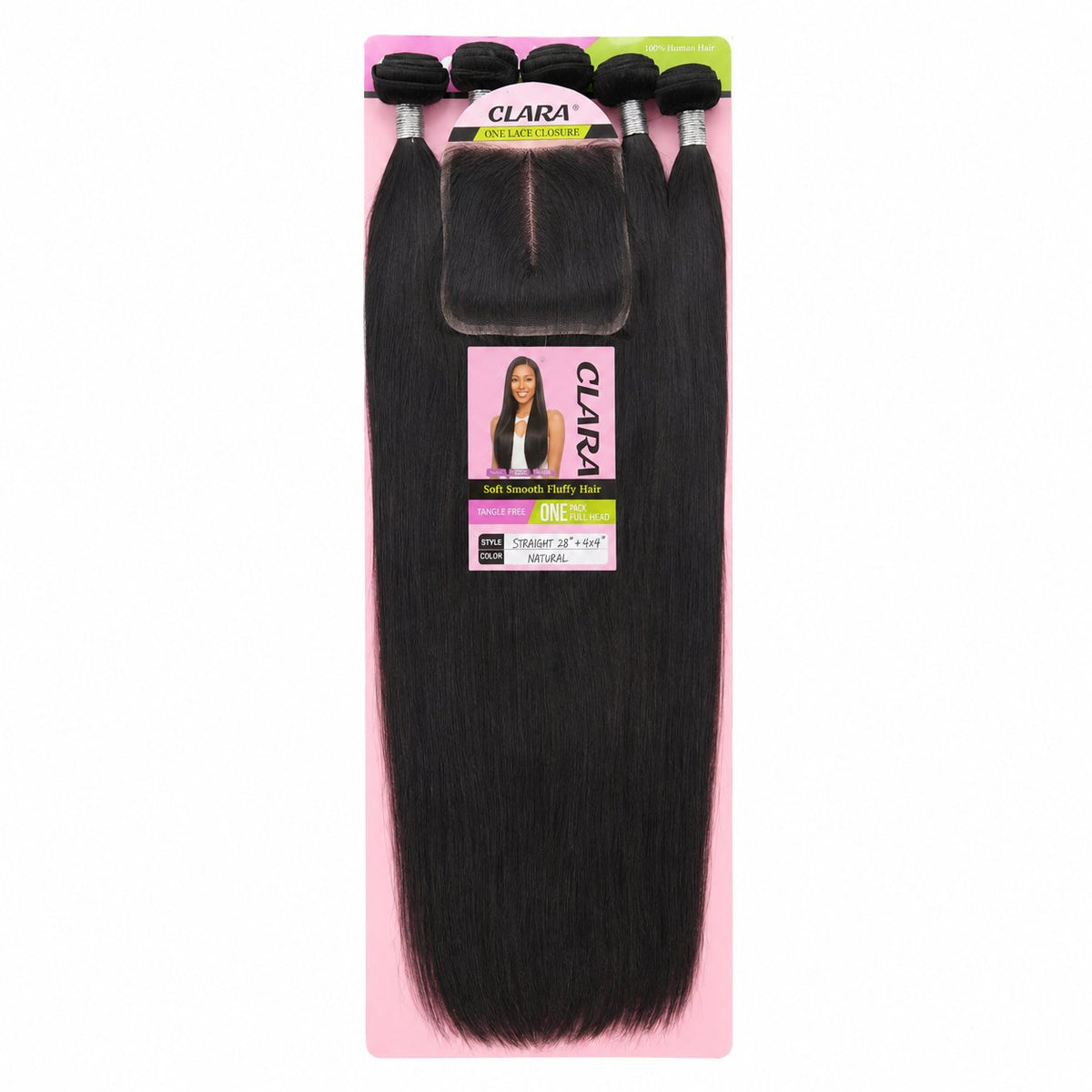 Clara 28" Straight blended human hair pack, Natural Black