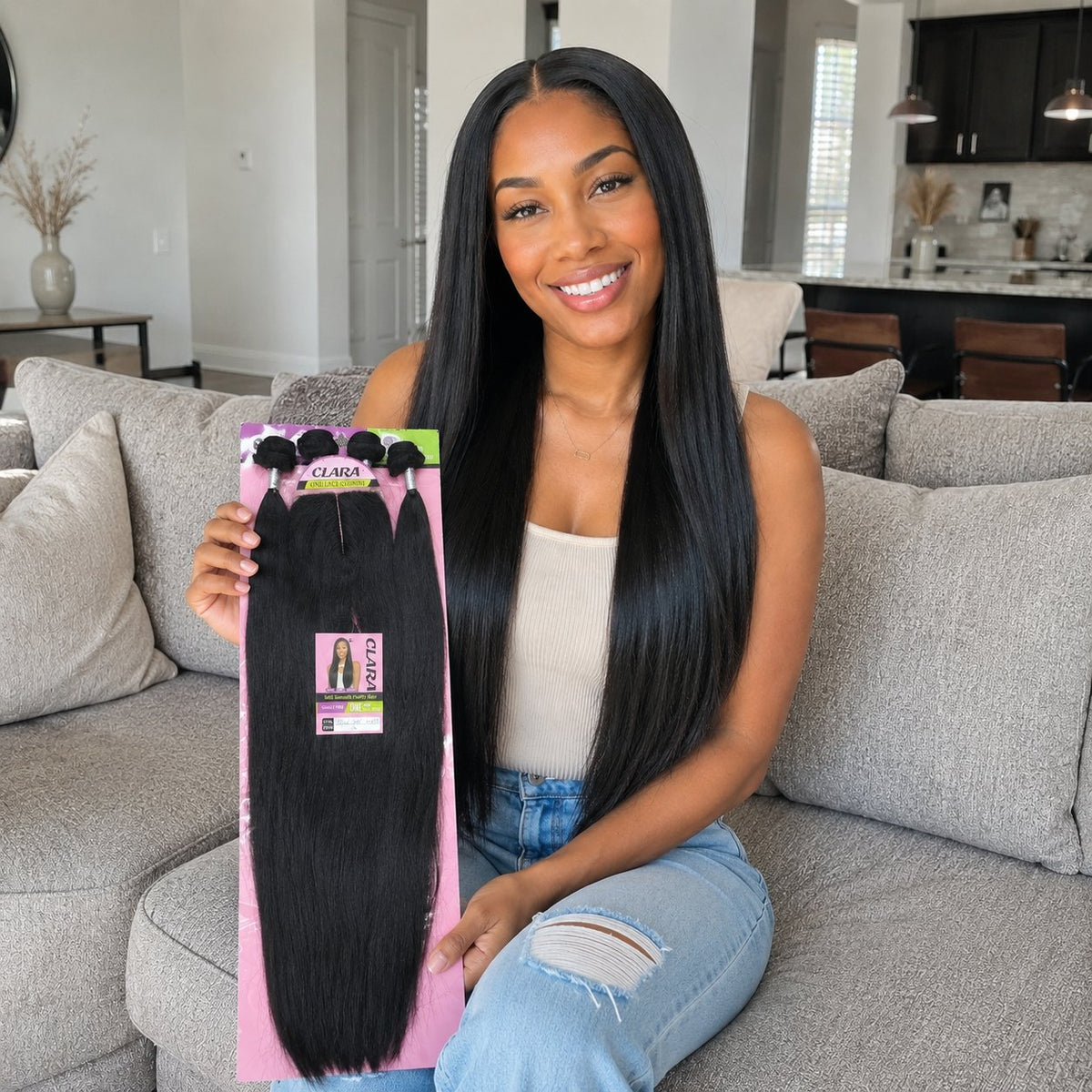 Clara 28" straight blended human hair in Natural Black, photo 4
