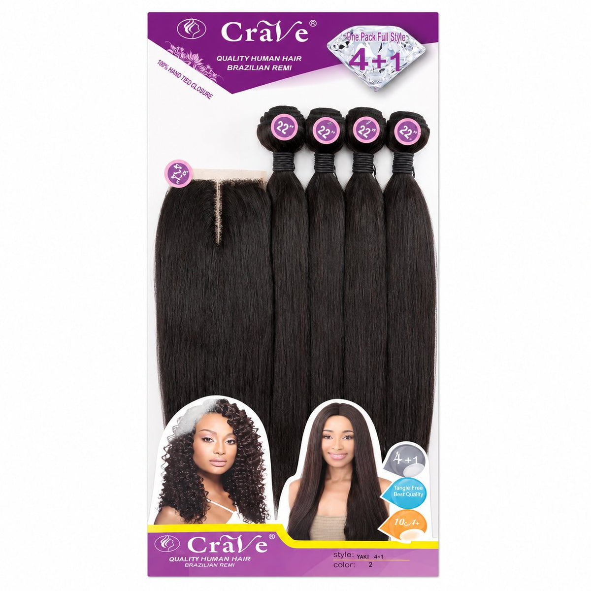 Crave 22" Yaki Straight blended human hair pack, Color 2