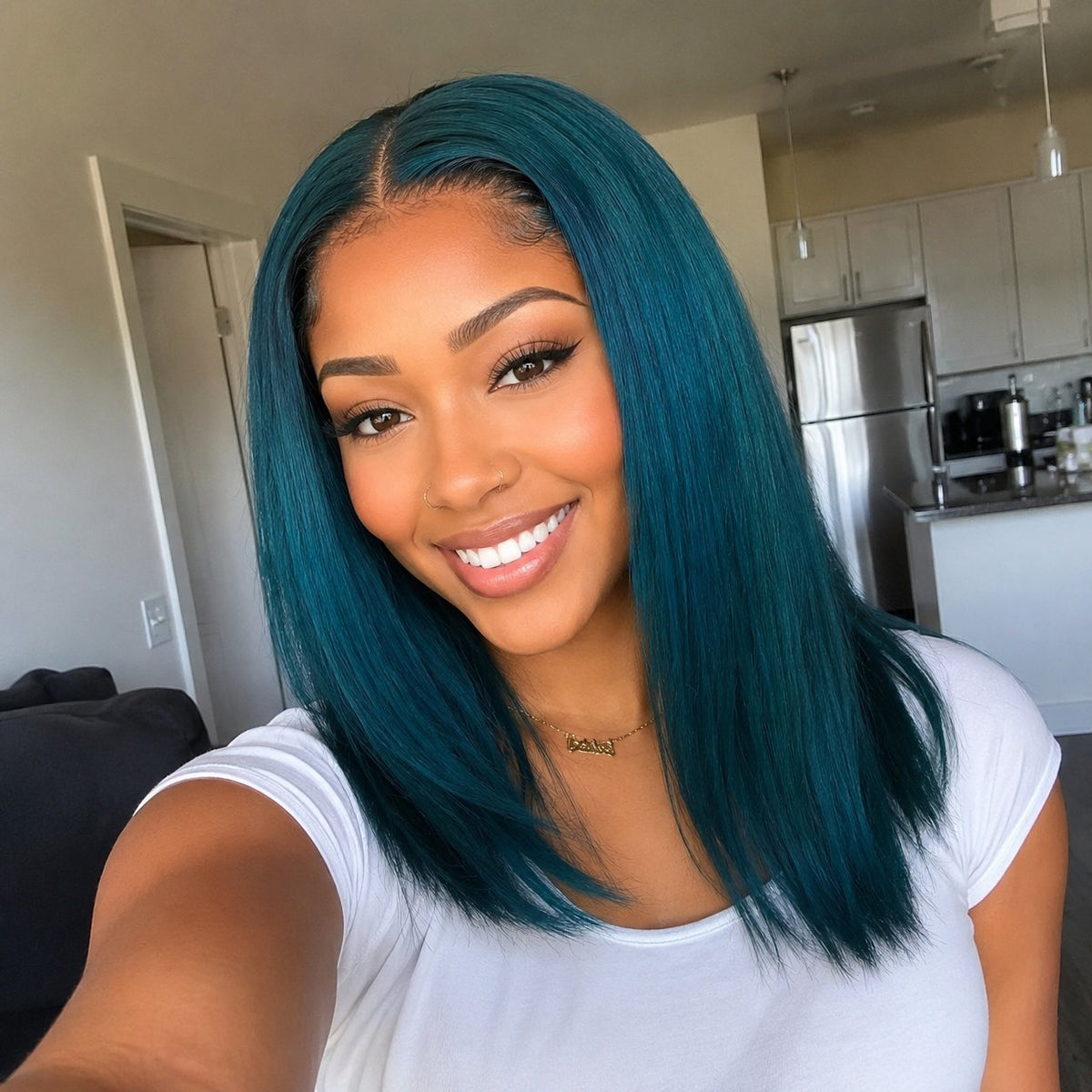M&D Dye 16" silky straight blended human hair in Teal, photo 3