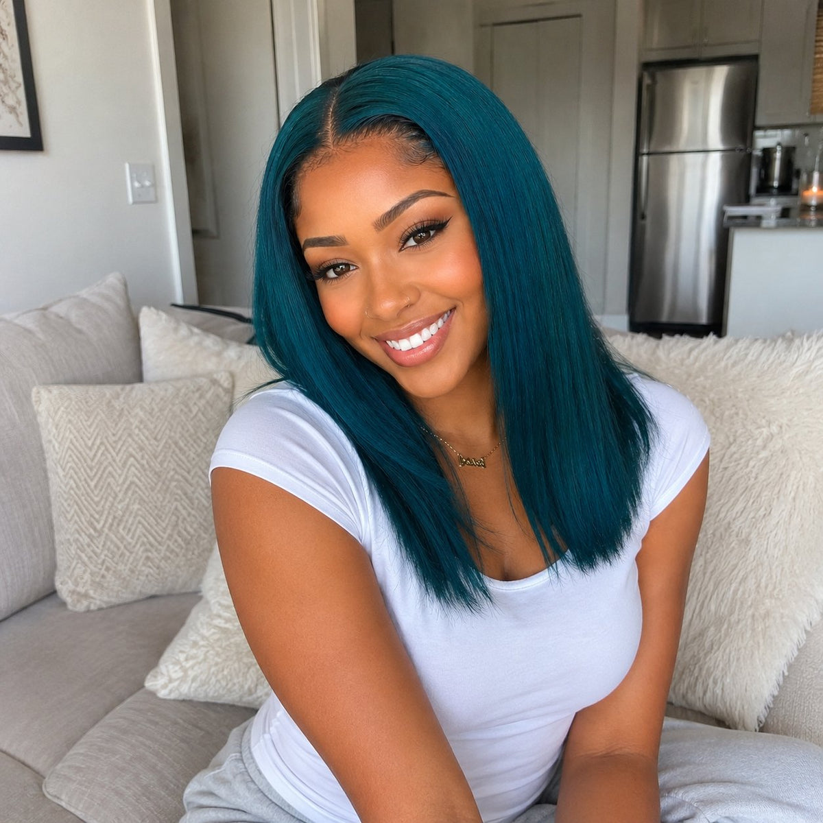 M&D Dye 16" silky straight blended human hair in Teal, photo 4
