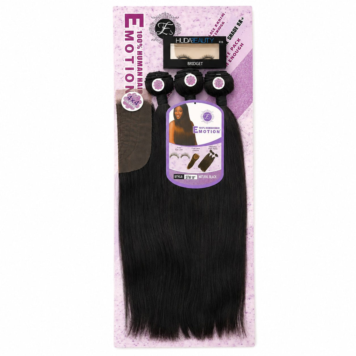 Emotion 18" Straight blended human hair pack, Natural Black
