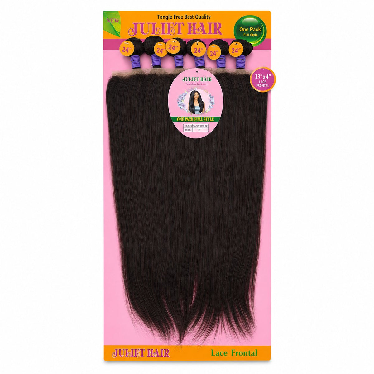Juliet Hair 24" Straight blended human hair pack, Color 2