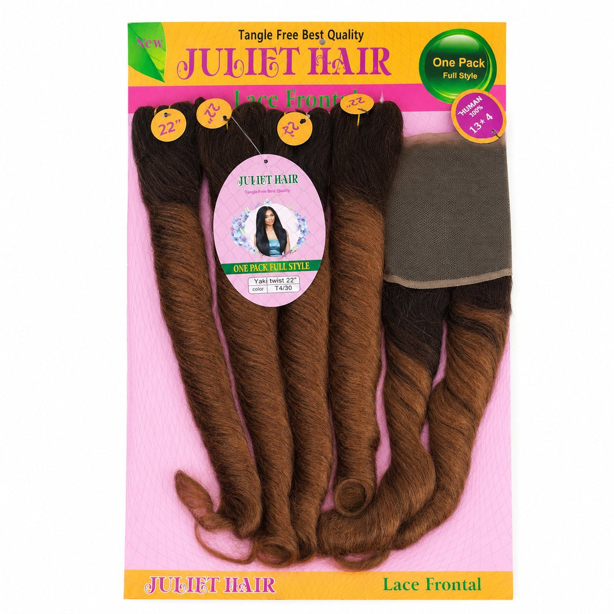 Juliet Hair 22" Yaki Twist blended human hair pack, T4/30 Ombre