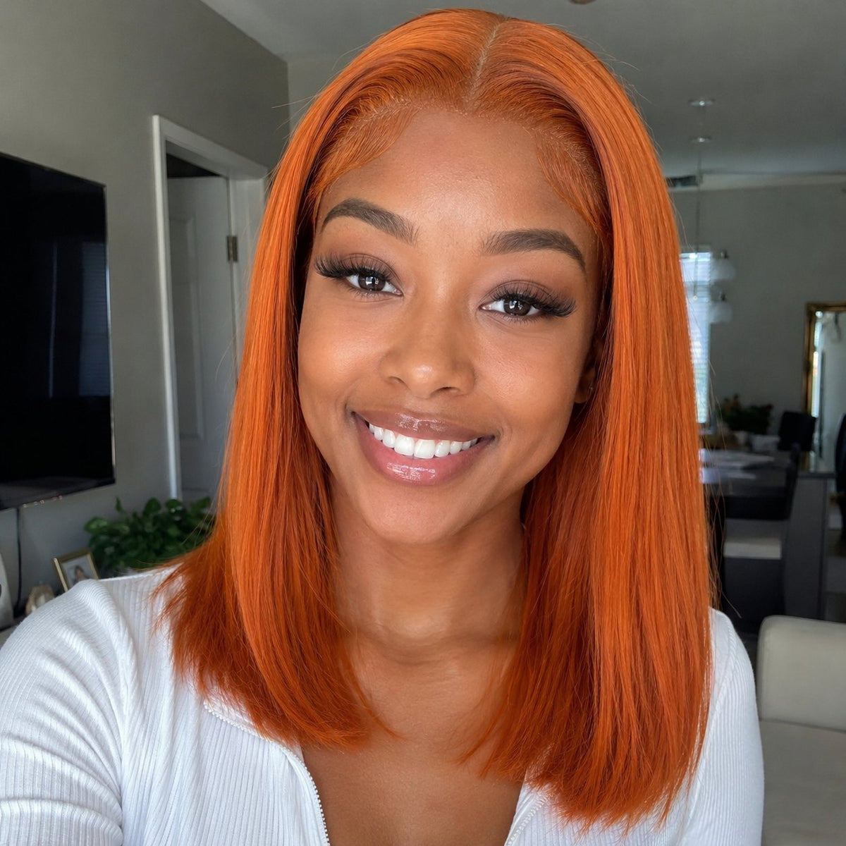 LX Hair 12" straight blended human hair in Orange, photo 3