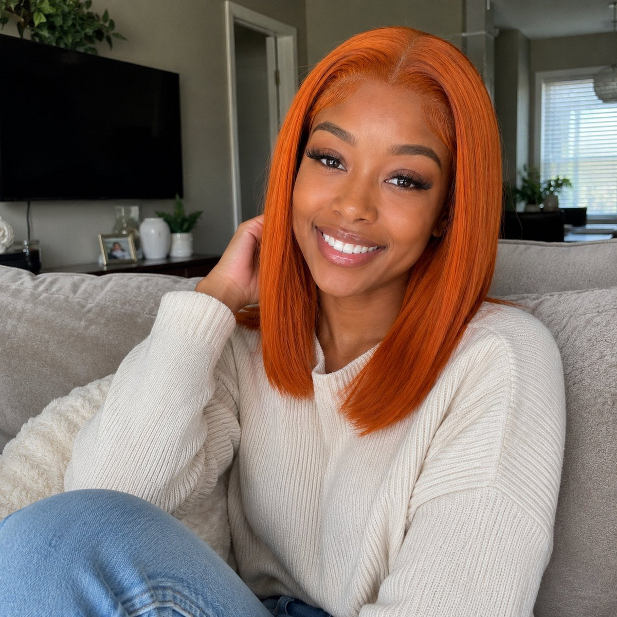 LX Hair 12" straight blended human hair in Orange, photo 4