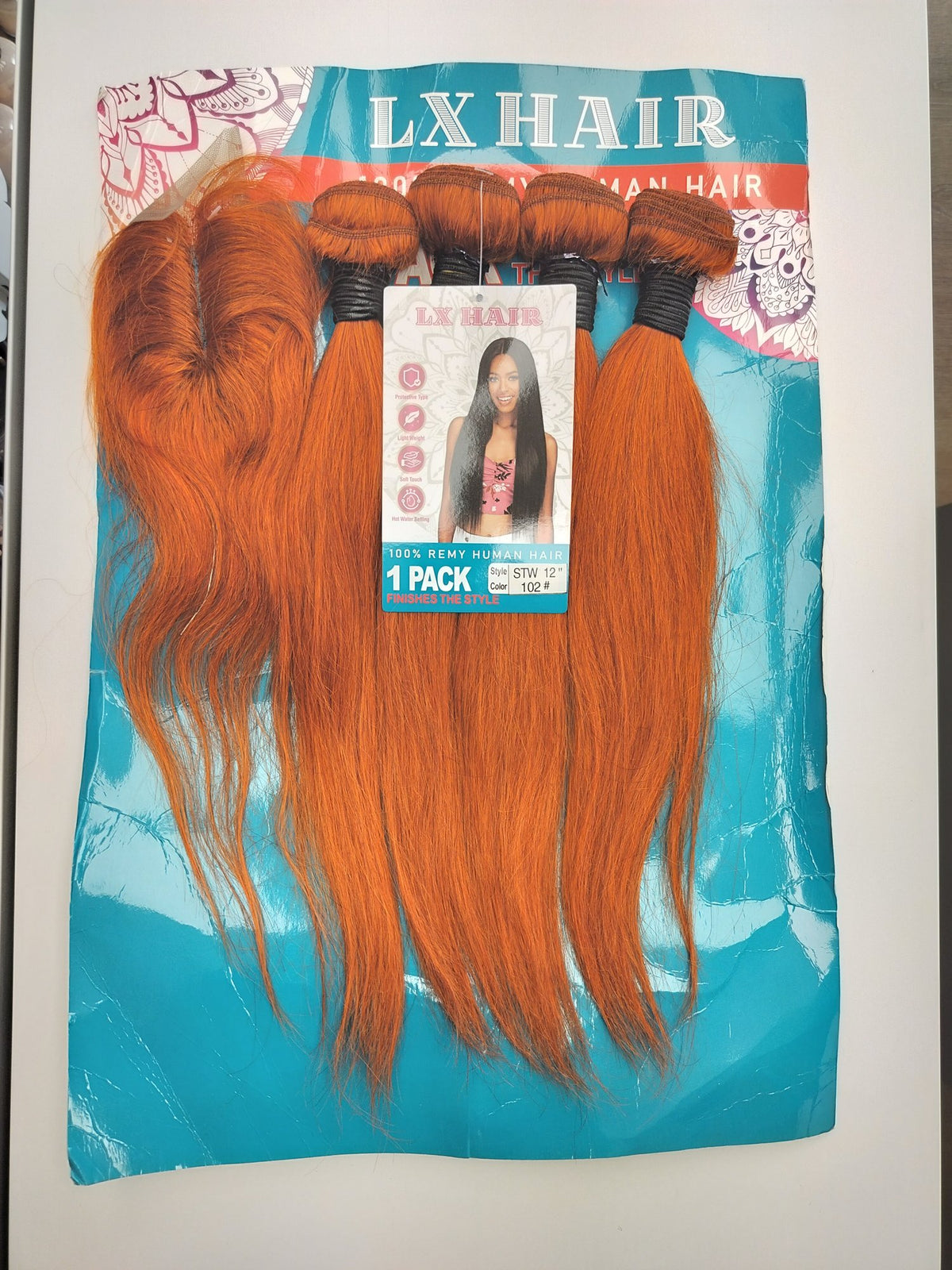 LX Hair 12" straight blended human hair in Orange, photo 5