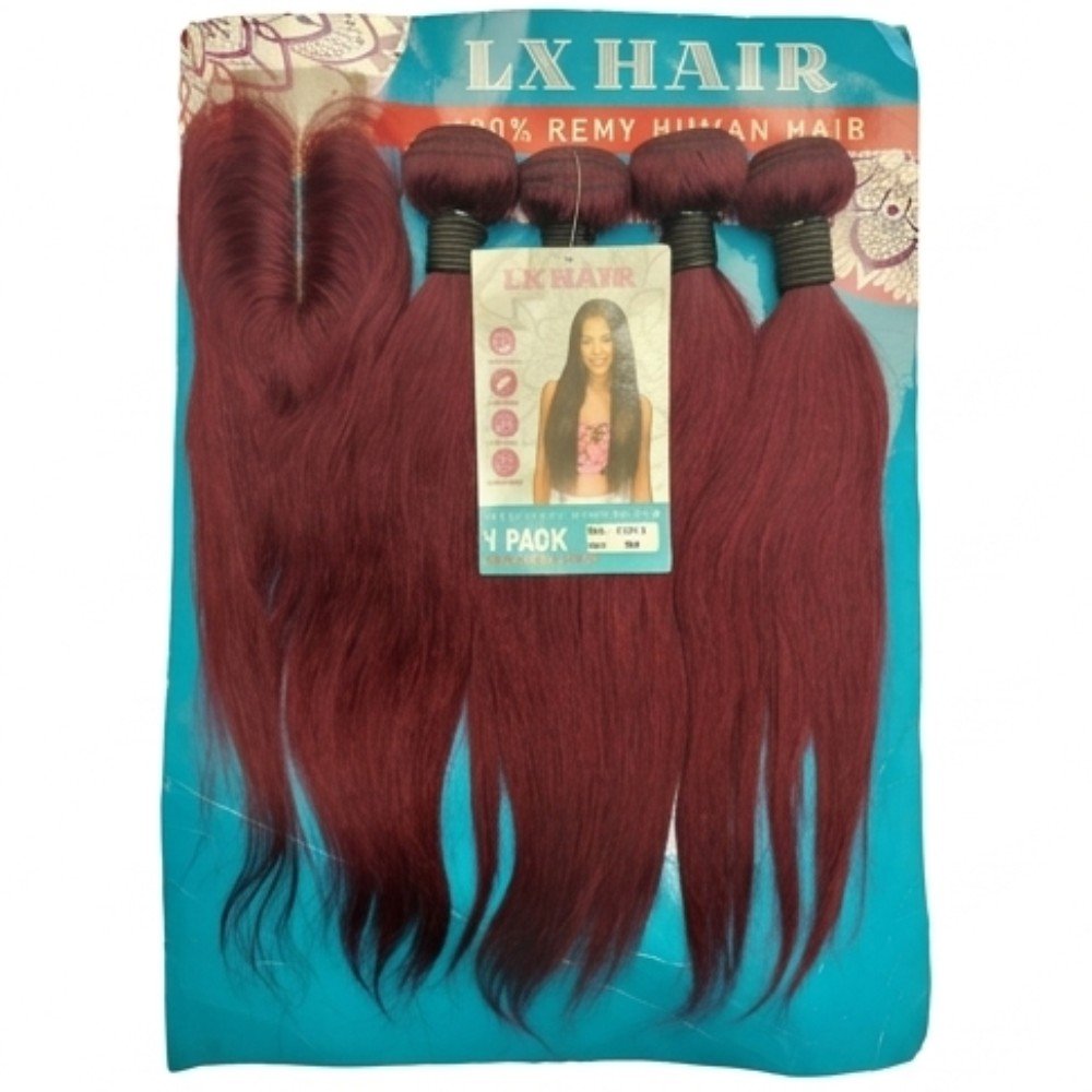 LX Hair 12" Straight blended human hair pack, 99J Burgundy