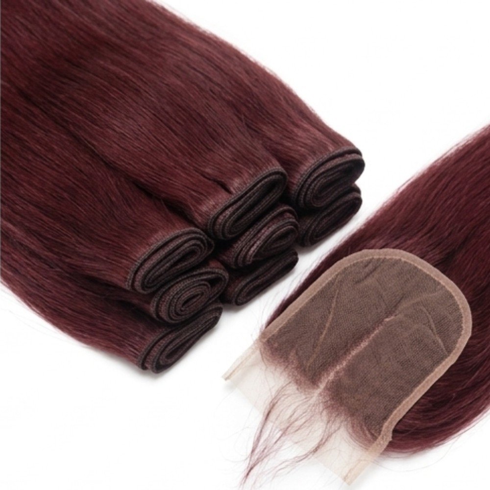 LX Hair 12" straight blended human hair in 99J Burgundy, photo 2