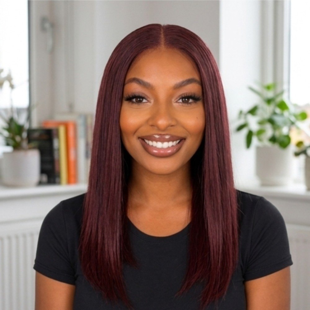 LX Hair 12" straight blended human hair in 99J Burgundy, photo 3