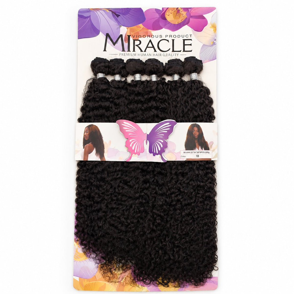 Miracle Ava Deep Curly blended human hair pack, 1B Natural Black