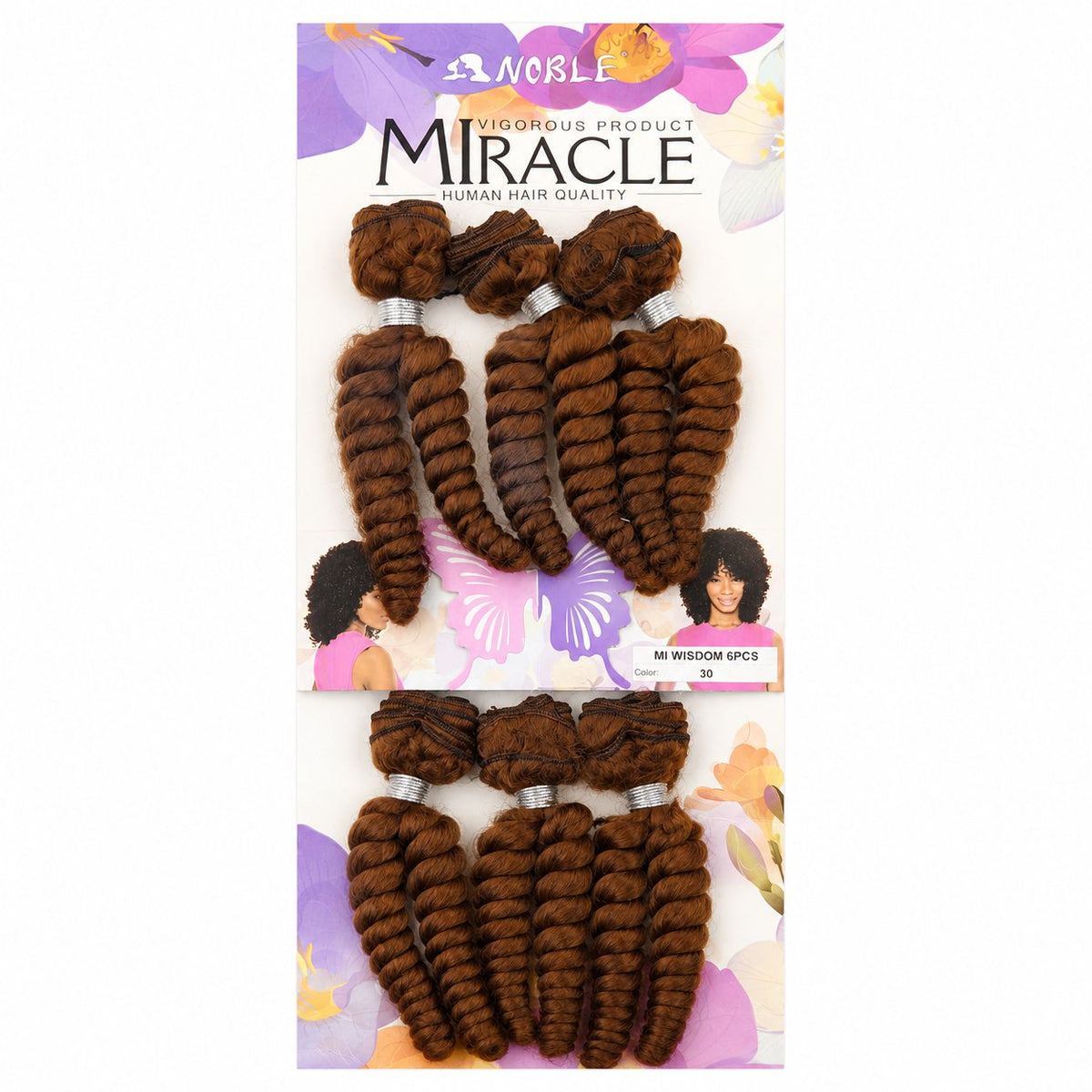 Noble Miracle Wisdom 10" Wand Curl blended human hair pack, Color 30