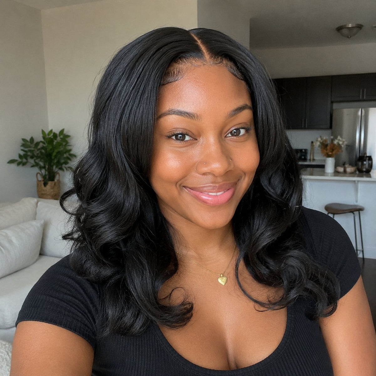 Ms Elegance 14" egg curl blended human hair in 1B Natural Black, photo 3