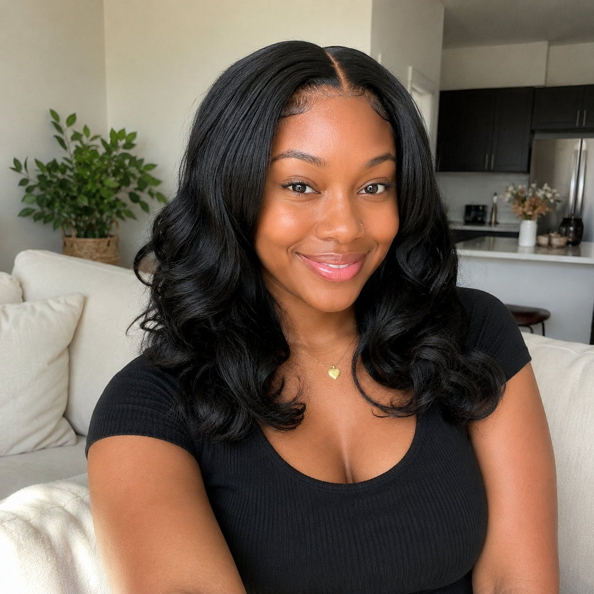Ms Elegance 14" egg curl blended human hair in 1B Natural Black, photo 4