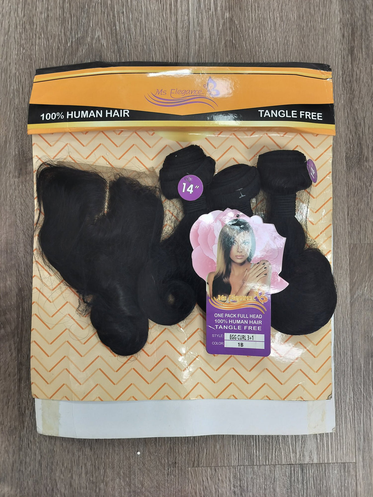Ms Elegance 14" egg curl blended human hair in 1B Natural Black, photo 5