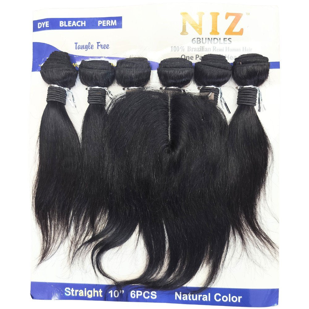 NIZ 10" Straight blended human hair pack, Natural