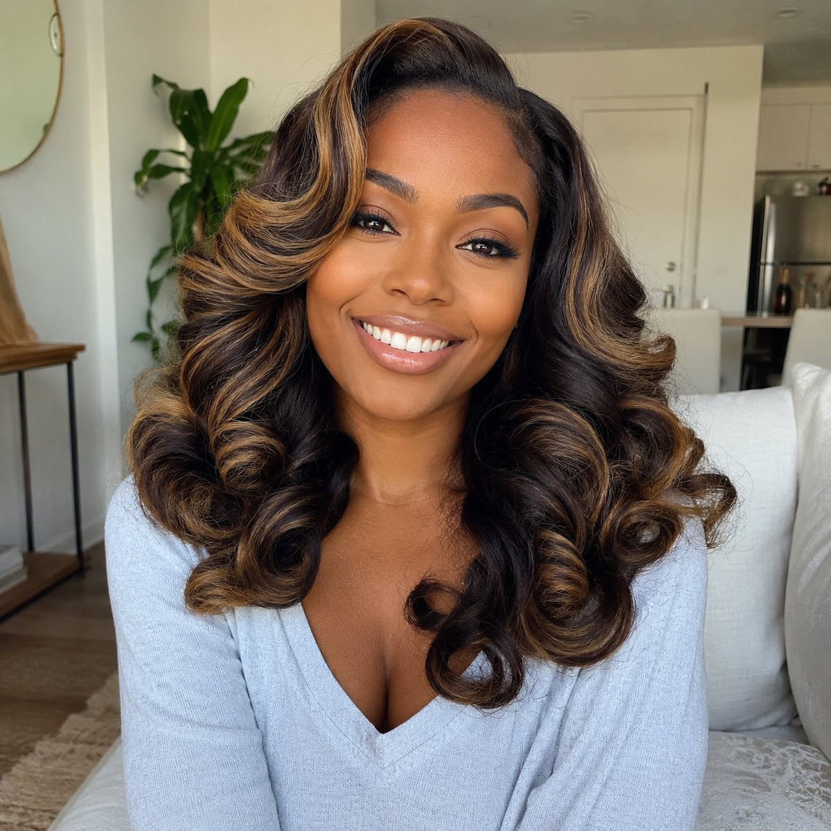 NIZ 16" funmi egg curl blended human hair in F4/30 Highlight, photo 3