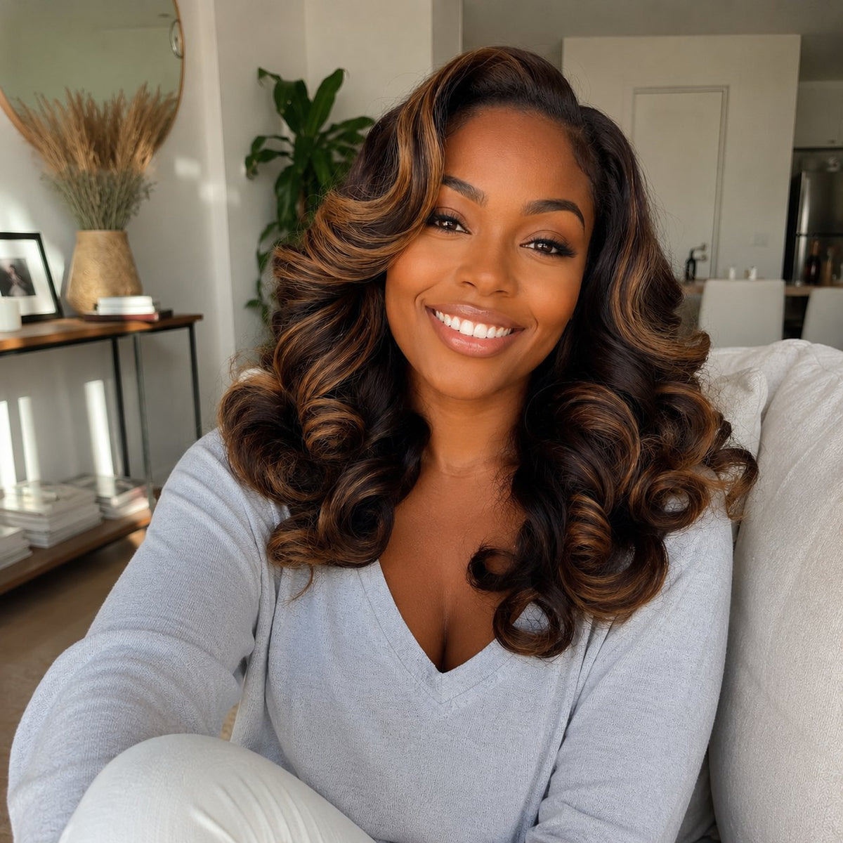 NIZ 16" funmi egg curl blended human hair in F4/30 Highlight, photo 4