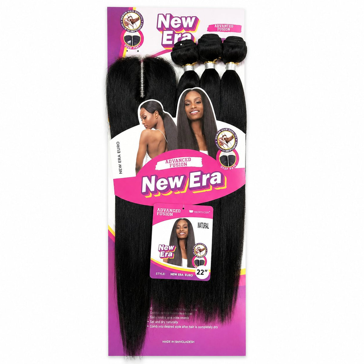New Era 22" Euro Straight blended human hair pack, Natural Black