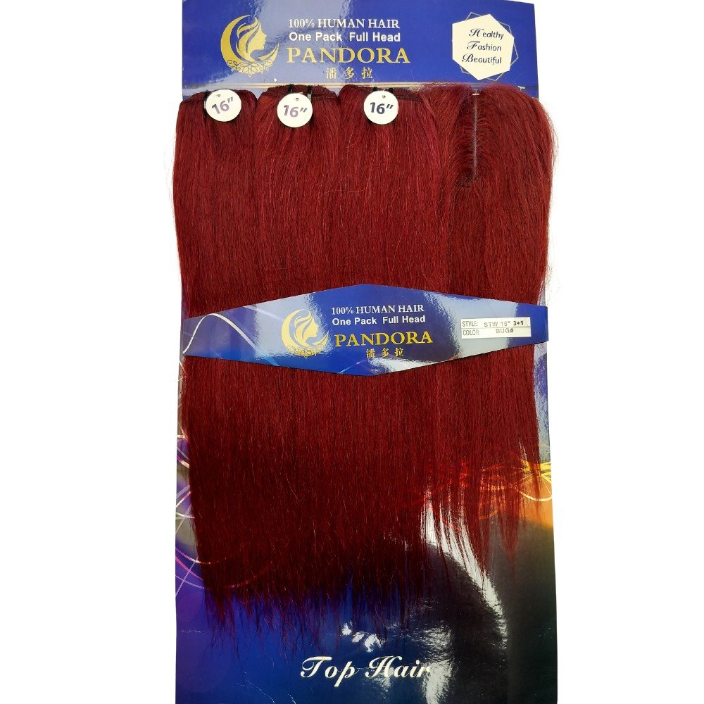 Pandora 16" Straight blended human hair pack, Burgundy (BUG)
