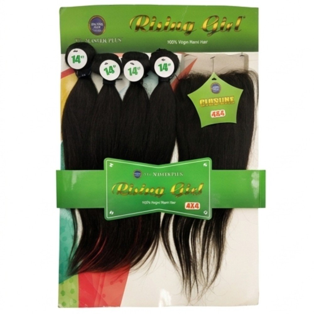 Rising Girl 14" Straight blended human hair pack, Natural Black