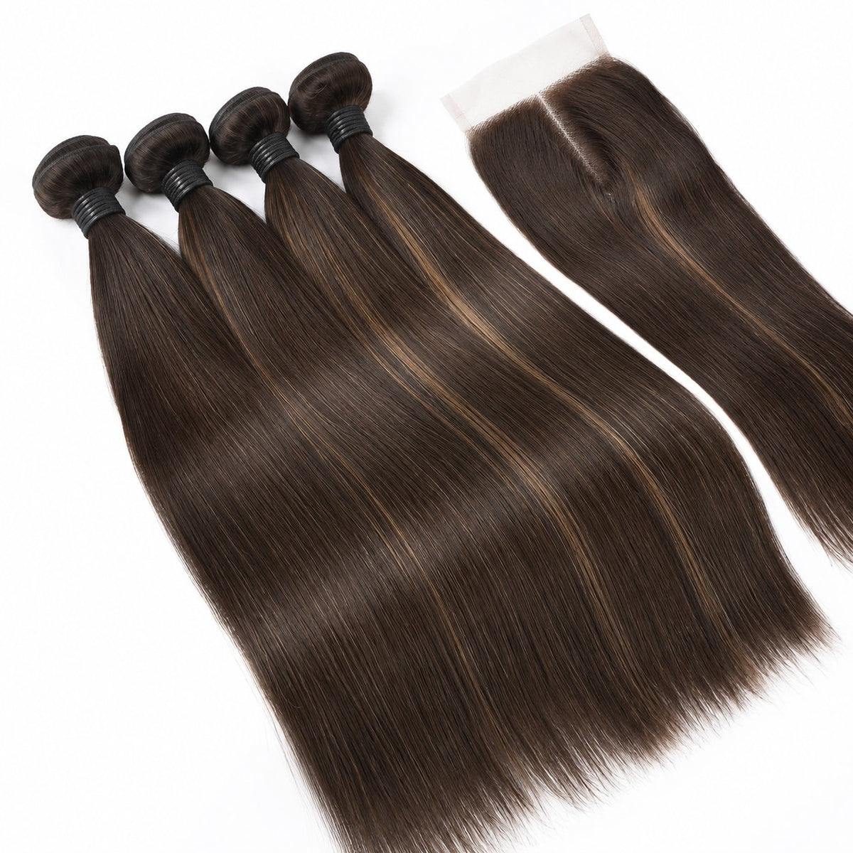 She & Shine 30" straight blended human hair in 1T/6 Ash Brown Highlight, photo 2