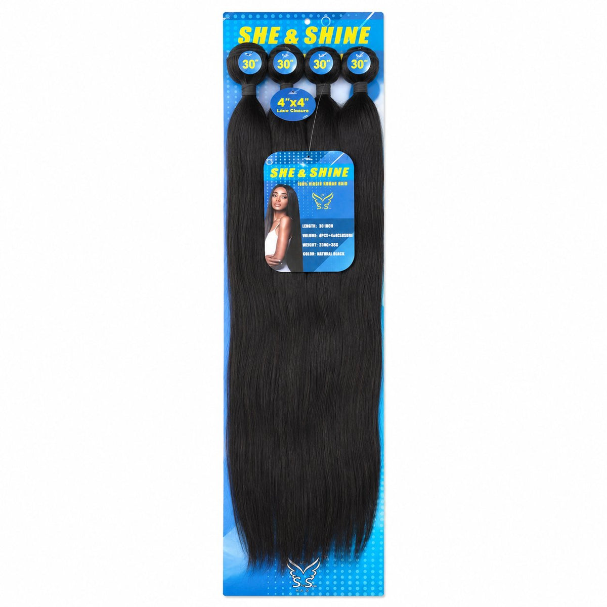 She & Shine 30" Straight blended human hair pack, Natural Black
