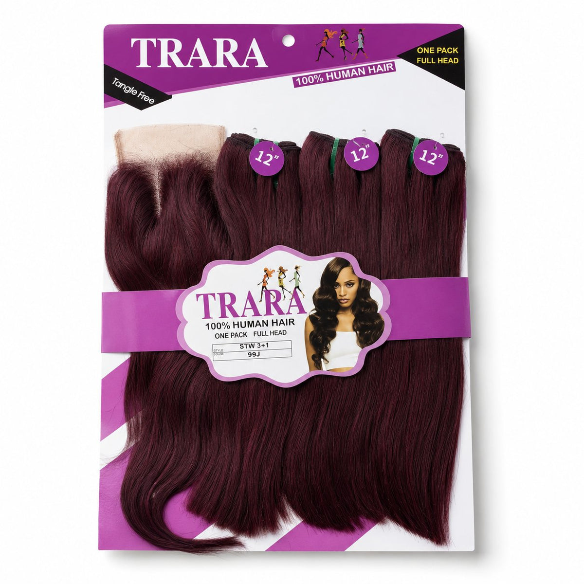 Trara 12" straight blended human hair in 99J Burgundy, photo 2