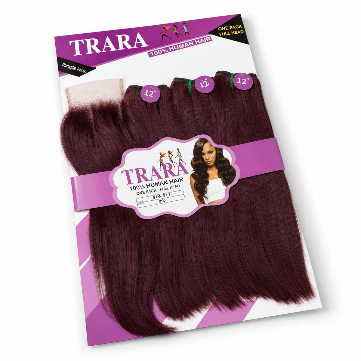 Trara 12" straight blended human hair in 99J Burgundy, photo 3