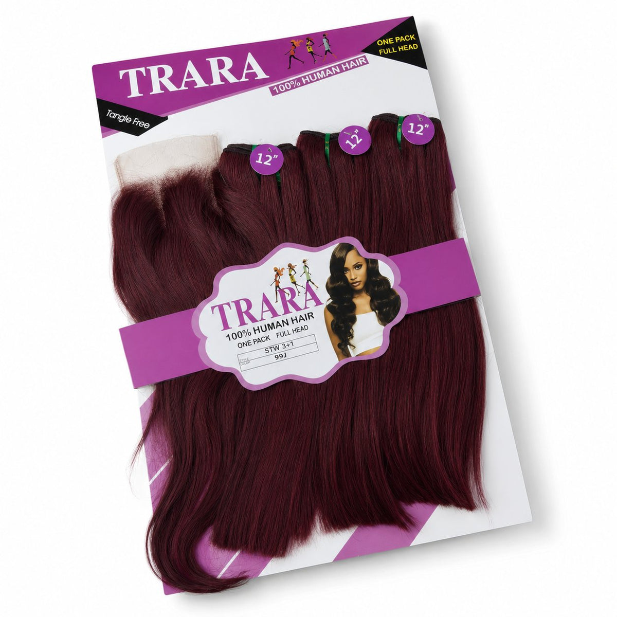 Trara 12" straight blended human hair in 99J Burgundy, photo 4