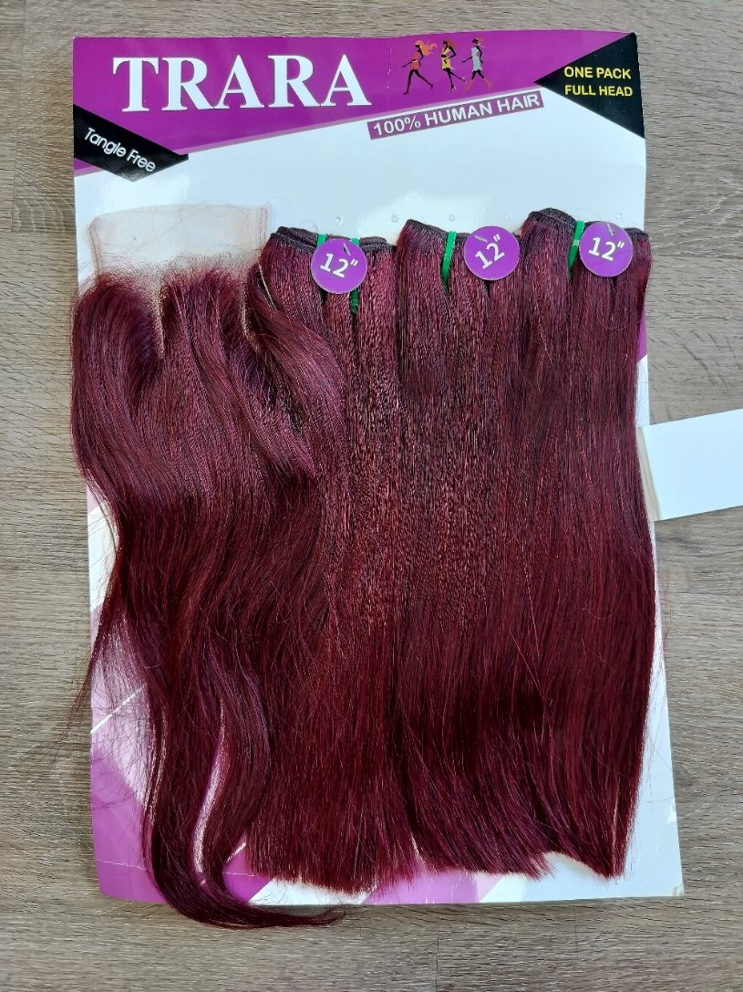 Trara 12" straight blended human hair in 99J Burgundy, photo 5