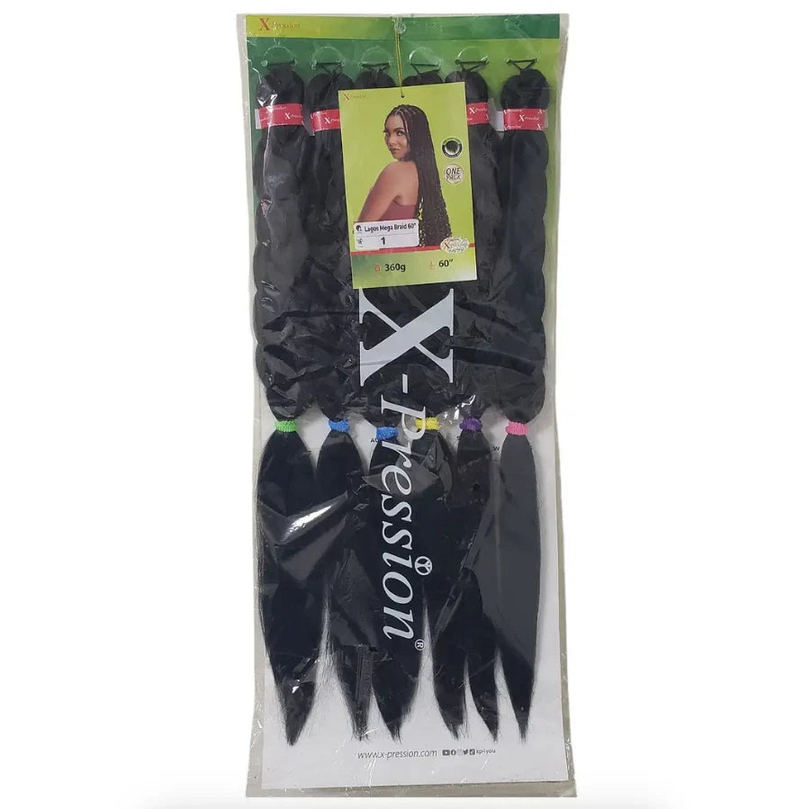6X X-pression Lagos Mega Braid 60" Pre-stretched Braiding Extension - 360g