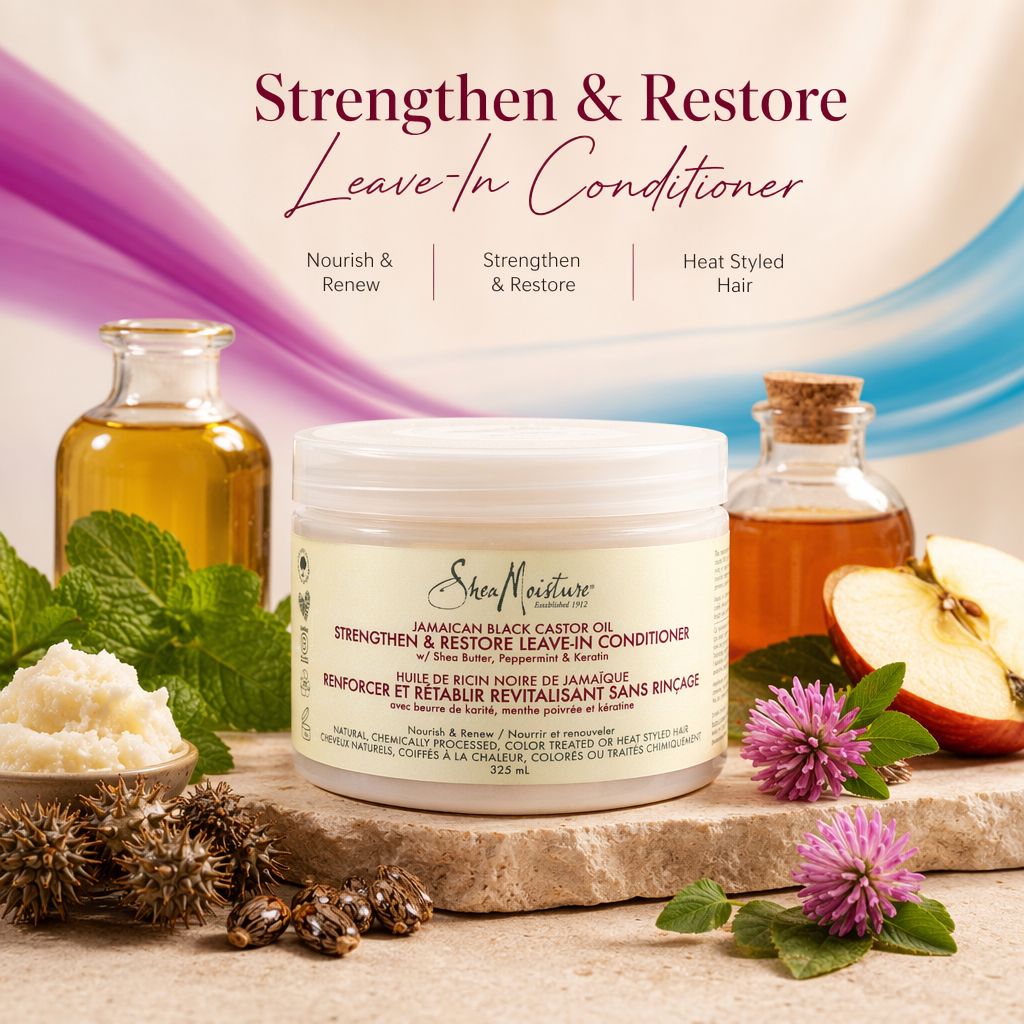 SheaMoisture, Jamaican Black Castor Oil, Strengthen & Restore Leave-In Conditioner, 11.5 fl oz - benefit