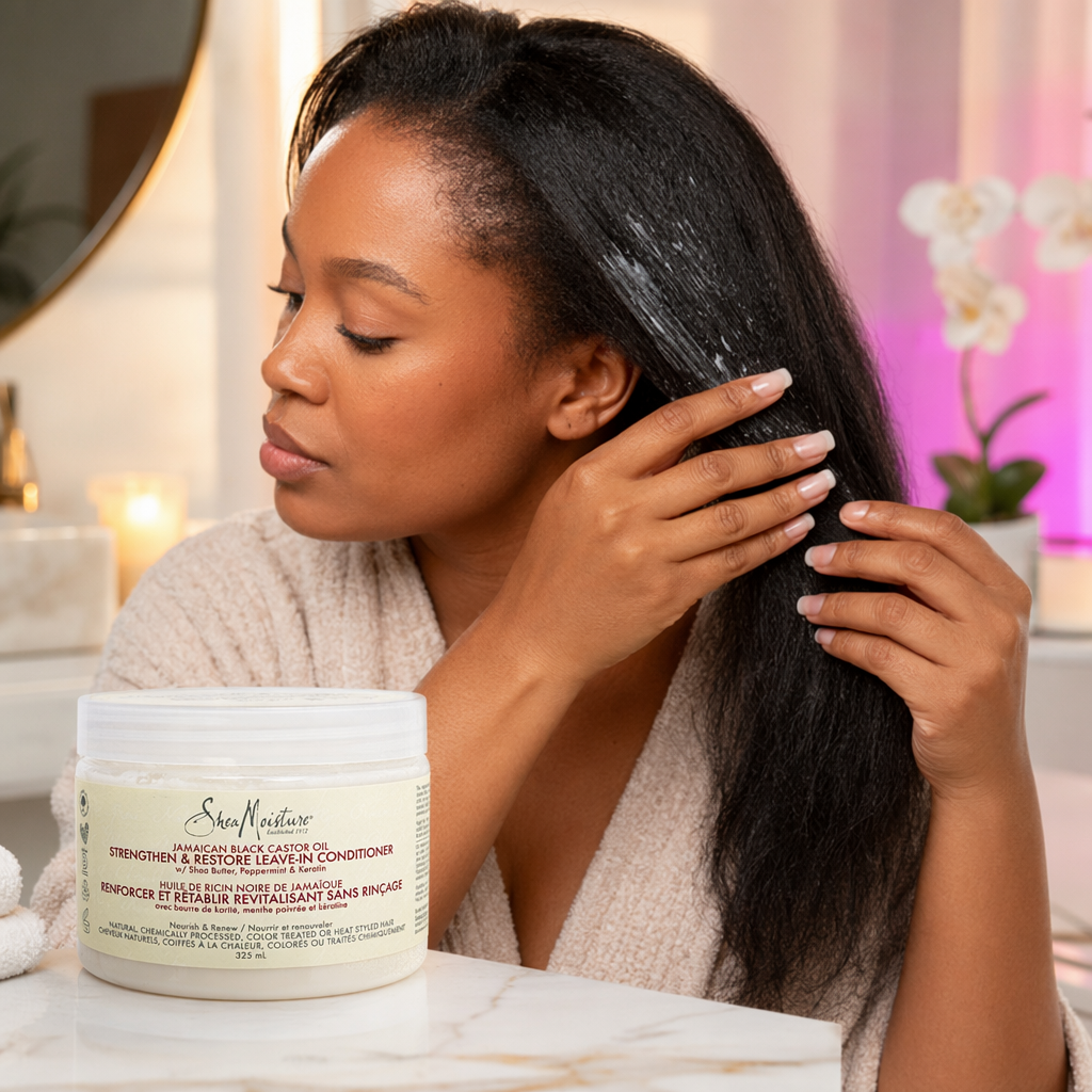SheaMoisture Jamaican Black Castor Oil Strengthen & Restore Leave-In Conditioner (11.5oz) - usage