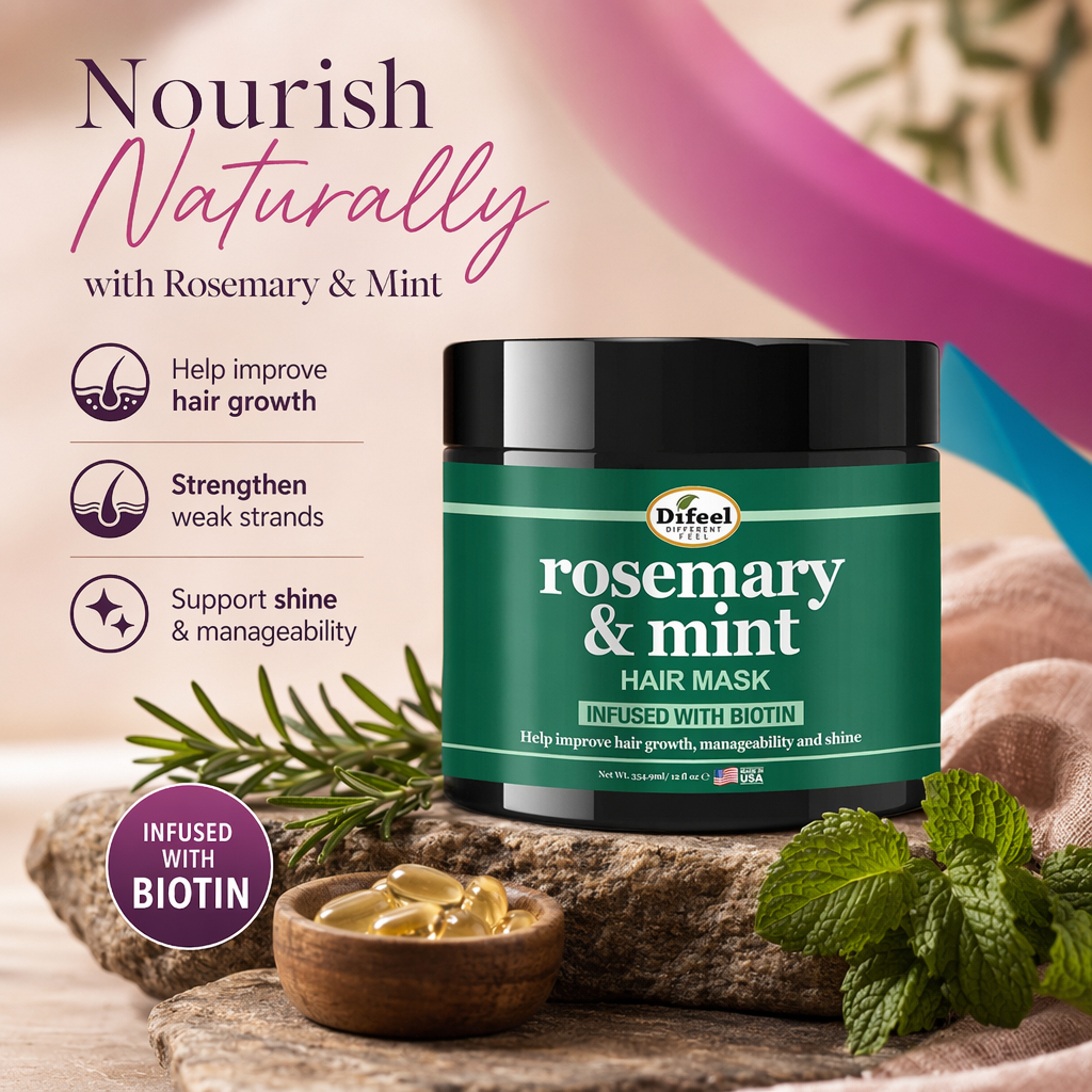 SUNFLOWER Difeel Rosemary Mint Strengthening Hair Mask (12oz) - benefit